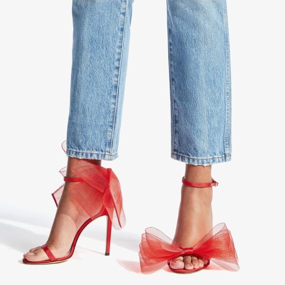 Jimmy Choo Aveline 100 Bow Ankle Strap Sandal Siletto in Red - Size 38.5 / 8 US - Picture 3 of 16